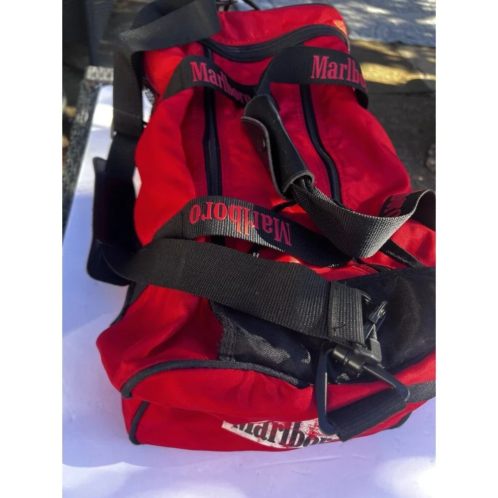 Y2K Vintage 90s Marlboro Red Duffle Gym ￼ Marlboro Miles Travel Bag 20” Strap